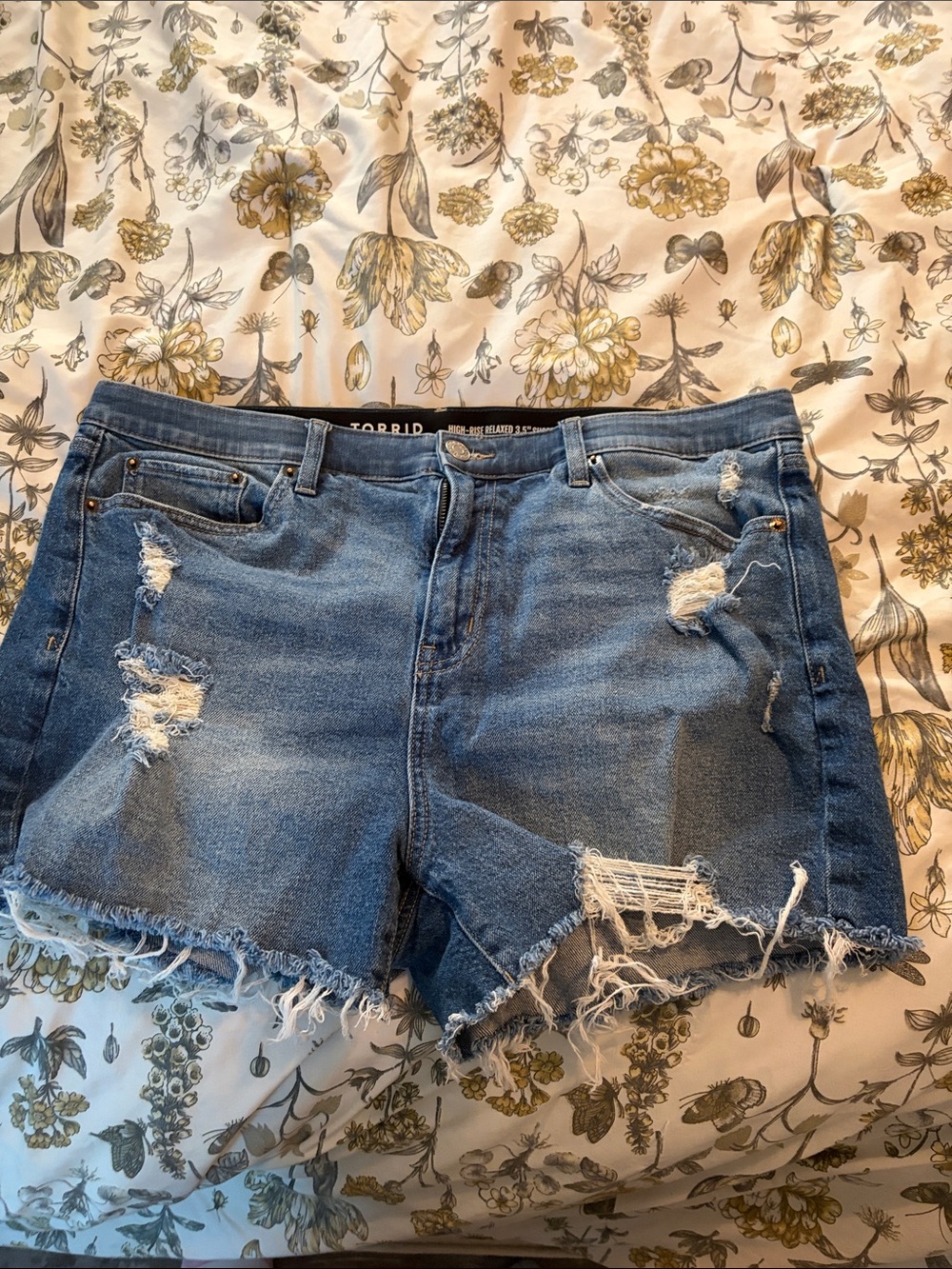 torrid Blue Distressed High-Rise Jean Shorts